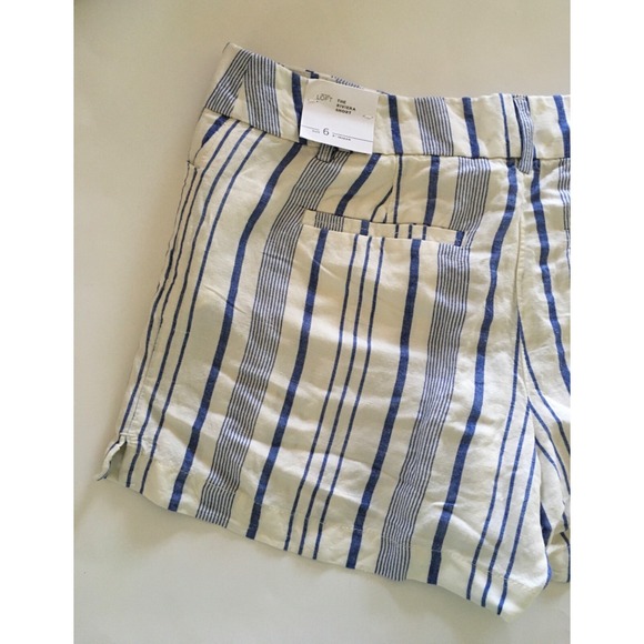 Ann Taylor Loft Riviera Blue White Vertical Stripe Linen Shorts Sz 6 4" Inseam - Picture 5 of 15